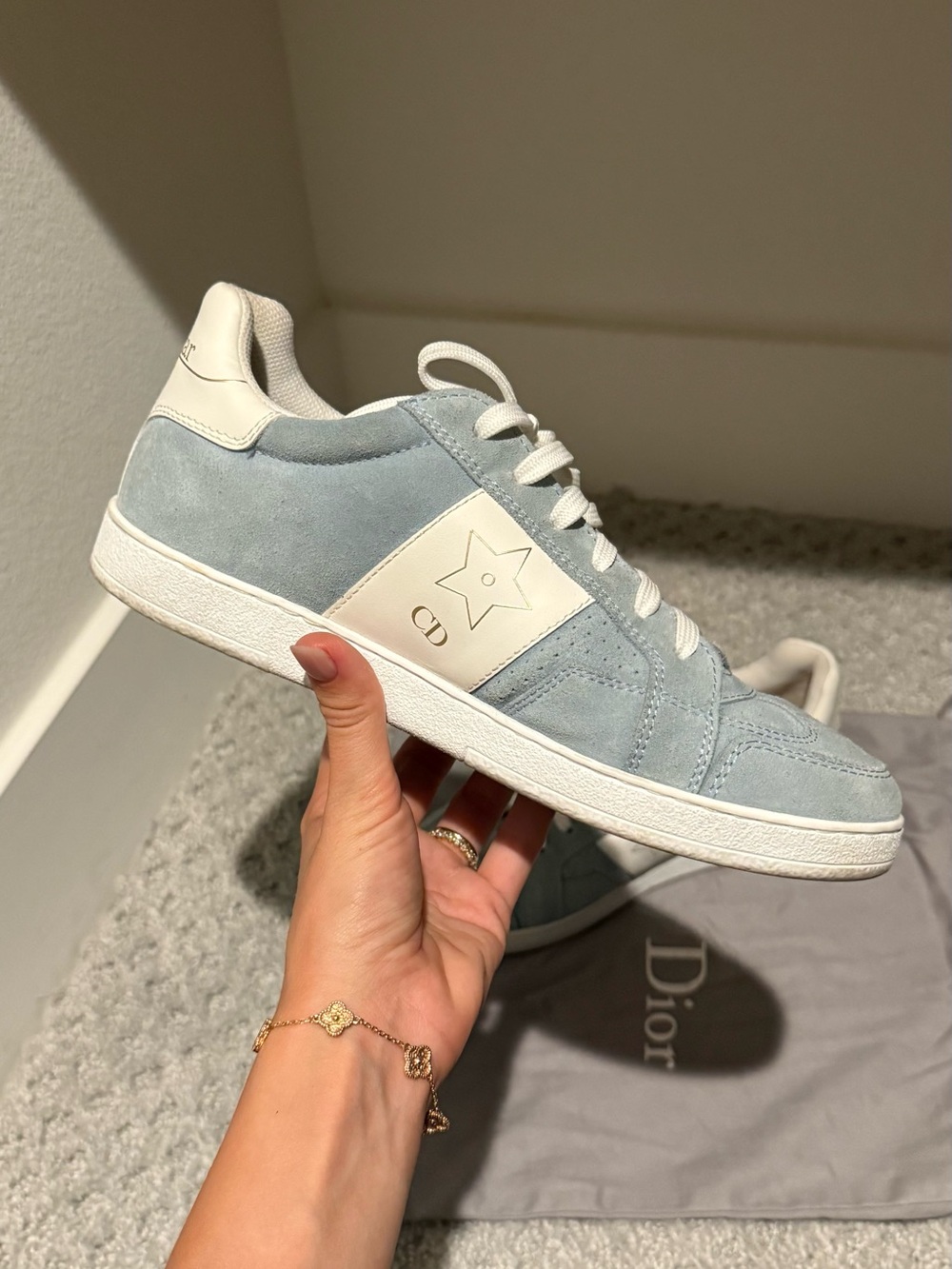 Dior Light Blue Suede Low-Top Sneakers with White Accents